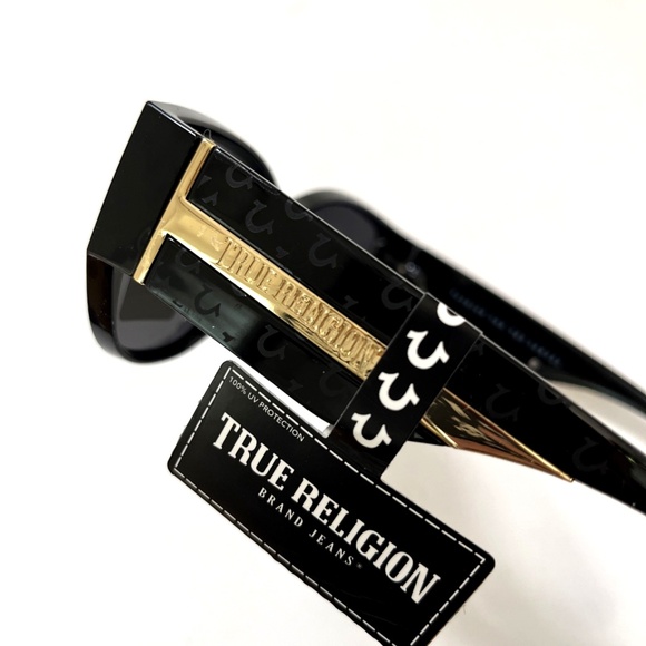 New Original TRUE RELIGION Cat Eye Sunglasses Acetate Logo Embossed Black XX - Picture 4 of 6